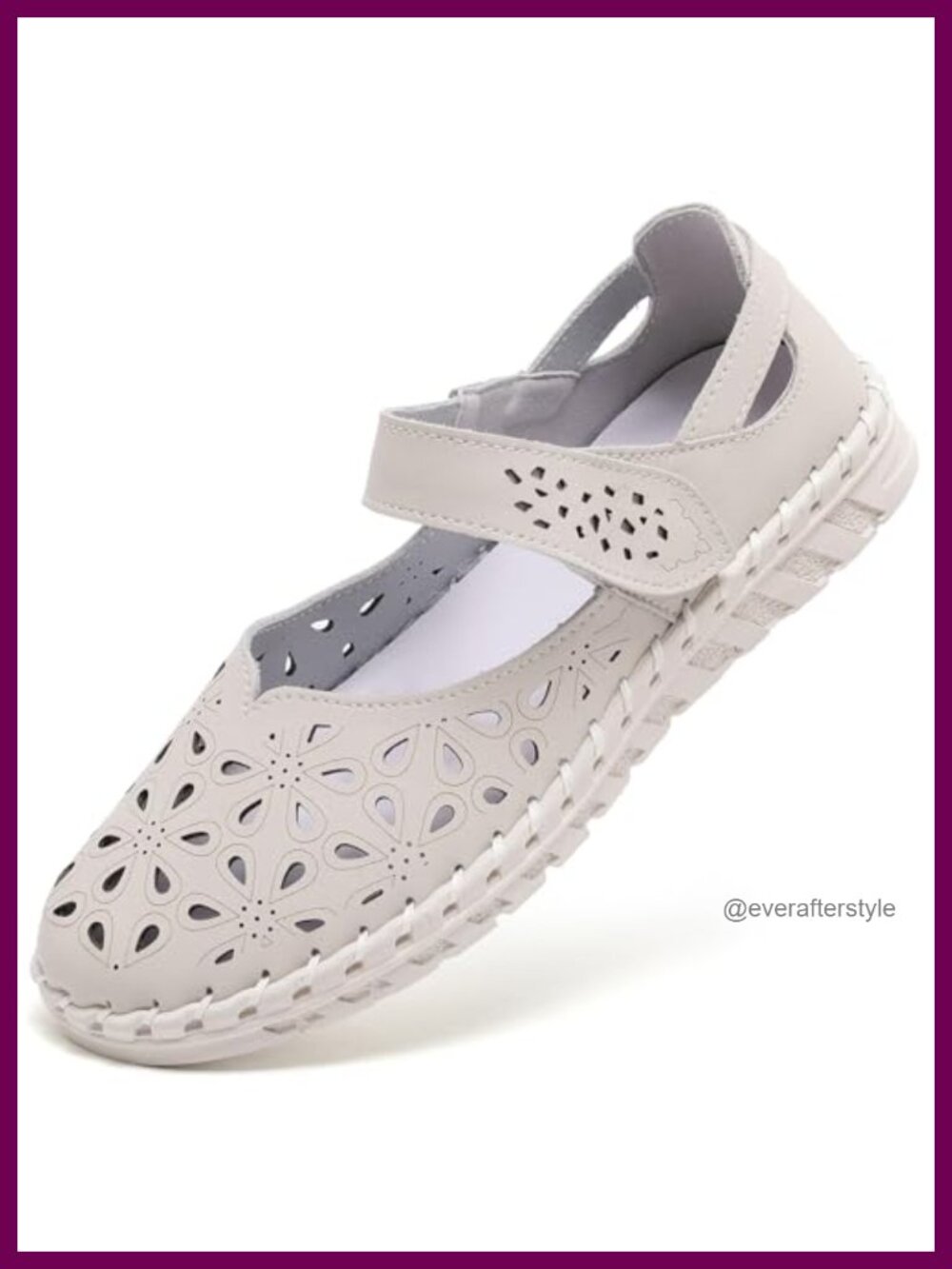 Women's Floral Cutout Mary Jane Flats with Strap Comfortable Walking Shoes